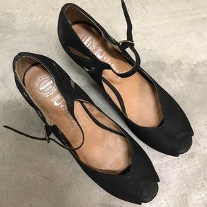 Jeffrey Campbell Black Peep-Toe Suede Wedge